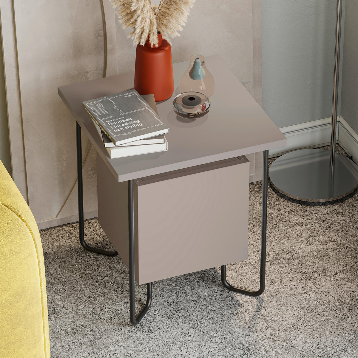 NACHTTISCH 40/45/40 cm  in Beige  - Beige/Schwarz, Design, Holzwerkstoff/Metall (40/45/40cm) - Livetastic