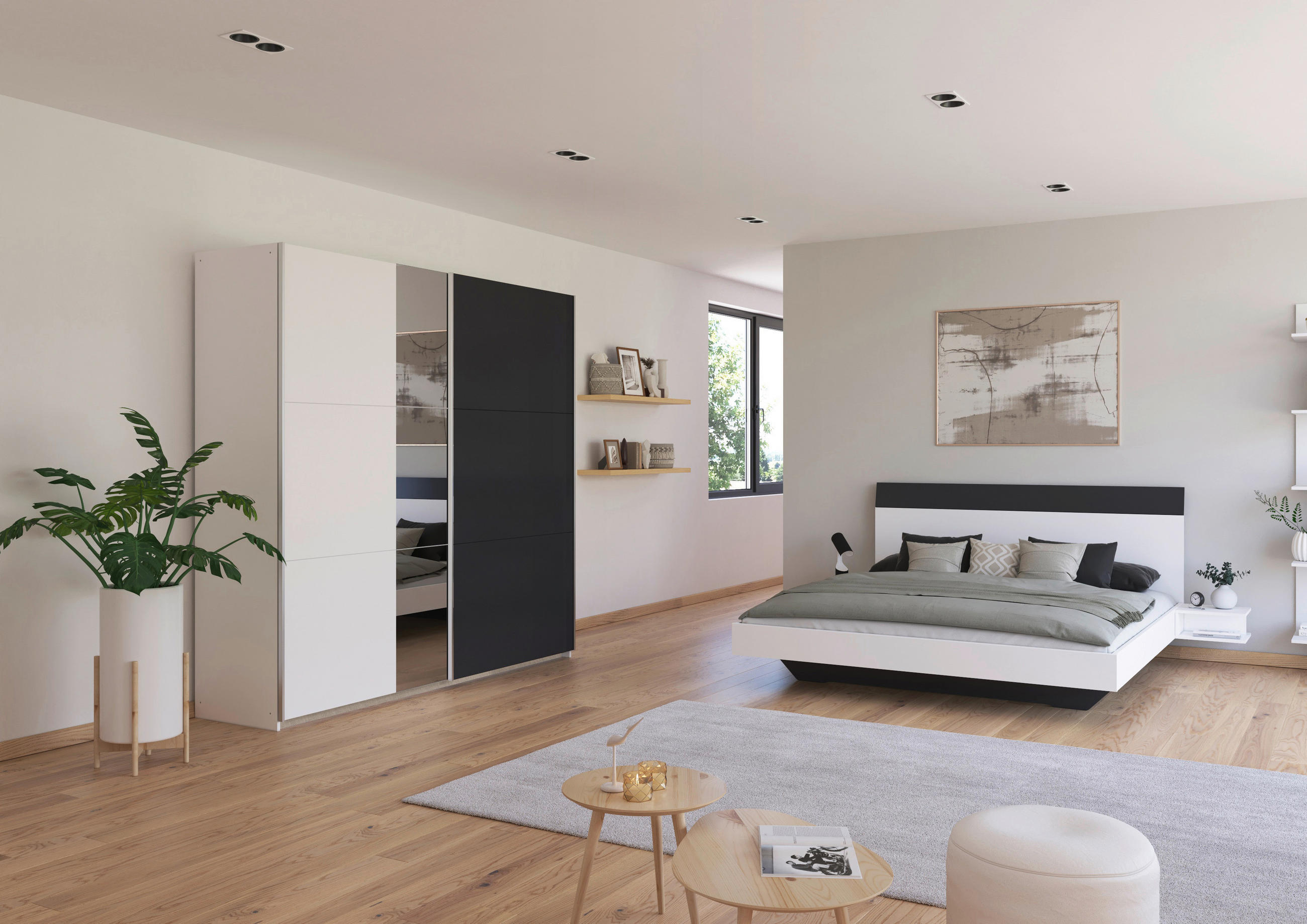 SCHLAFZIMMER  in Weiß, Dunkelgrau  - Dunkelgrau/Weiß, Design, Glas/Holzwerkstoff - Boxxx