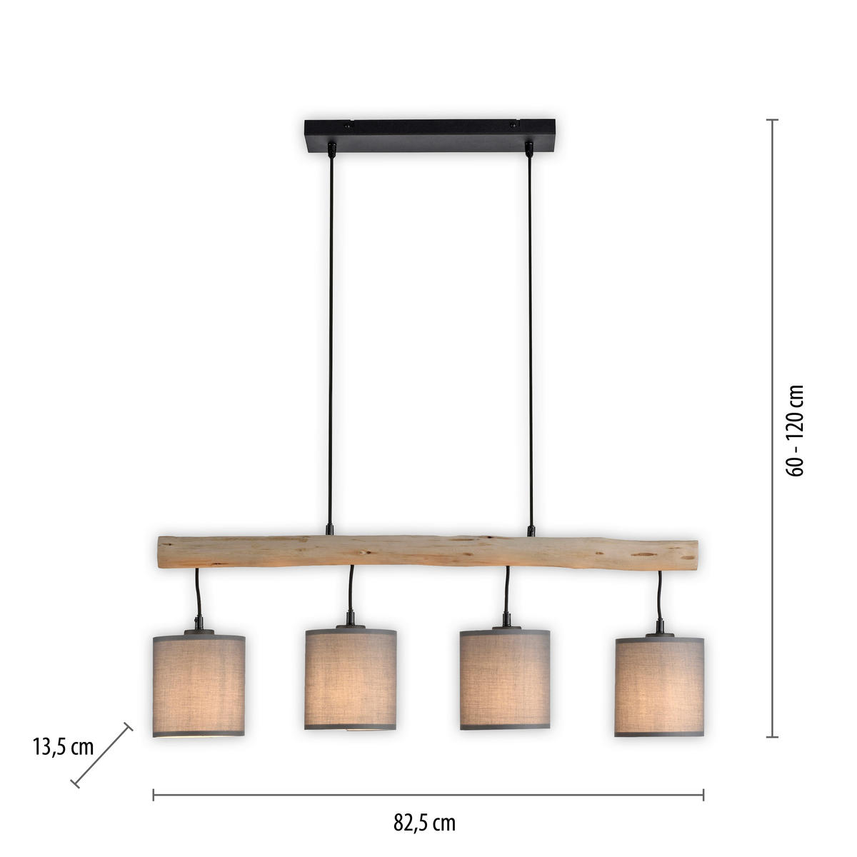 PENDELLEUCHTE Tribu 82,5/13,5/60-120 cm   - Taupe/Schwarz, Natur, Holz/Kunststoff (82,5/13,5/60-120cm)