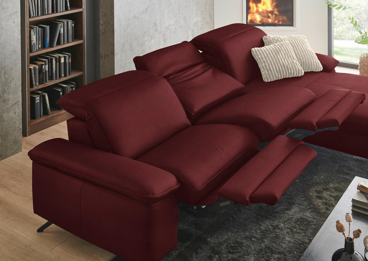 ECKSOFA  Echtleder Rot  - Rot/Schwarz, Design, Leder/Metall (307/169cm) - Beldomo Premium