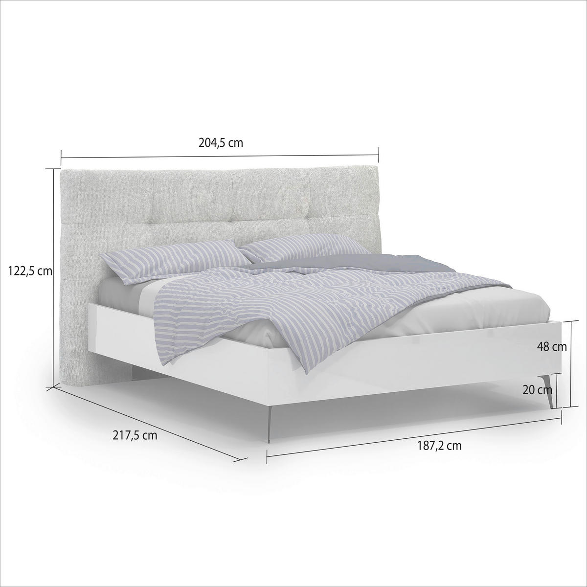 BETT 180/200 cm,  in Grau, Weiß, gepolstertes Kopfteil,  - Schwarz/Weiß, Design, Metall (180/200cm) - Novel