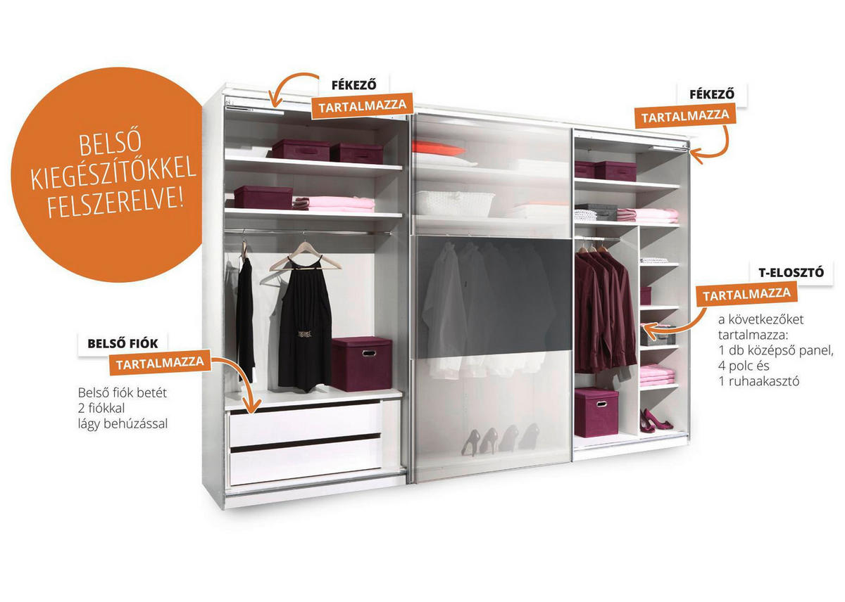 FÜGGESZTETT TOLÓAJTÓS SZEKRÉN világosszürke  - világosszürke/fekete, faalapú anyag/Üveg (280/222/68cm) - Moderano