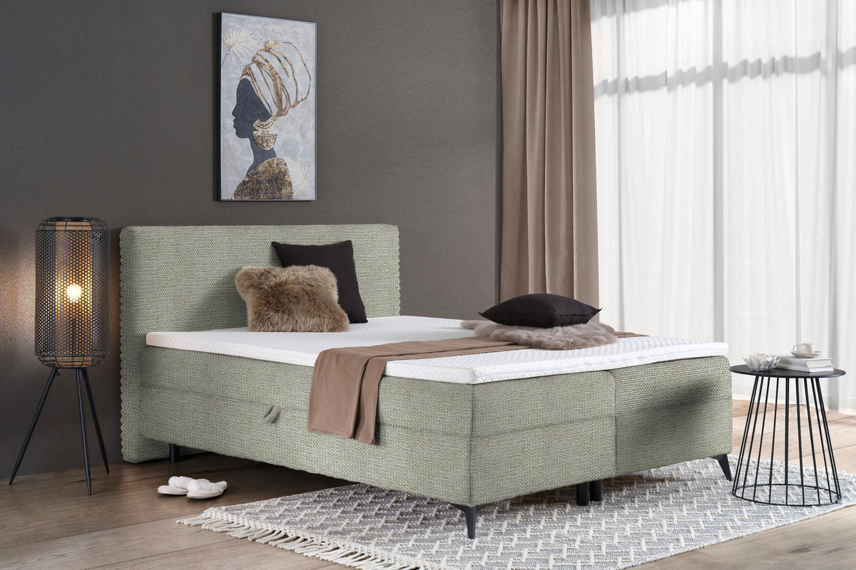 BOXBETT 160/200 cm  in Greige  - Greige/Schwarz, Design, Holz/Holzwerkstoff (160/200cm) - Xora