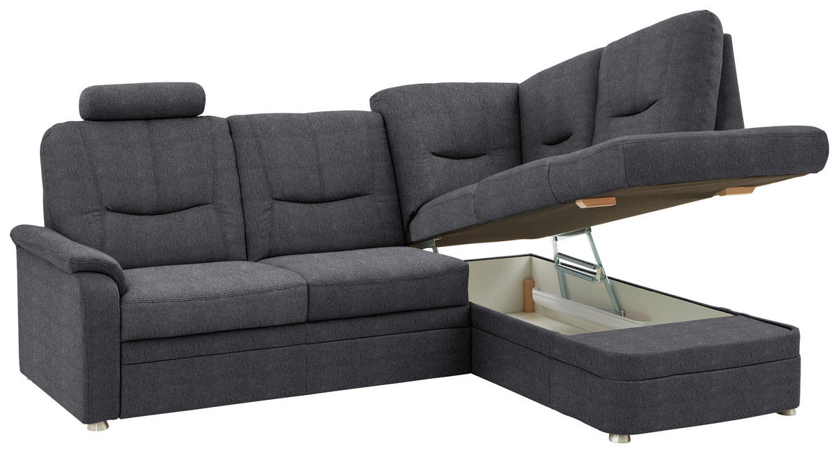 ECKSOFA  in Chenille Dunkelgrau  235/185 cm  - Dunkelgrau/Schwarz, KONVENTIONELL, Kunststoff/Textil (235/185cm) - Beldomo Comfort