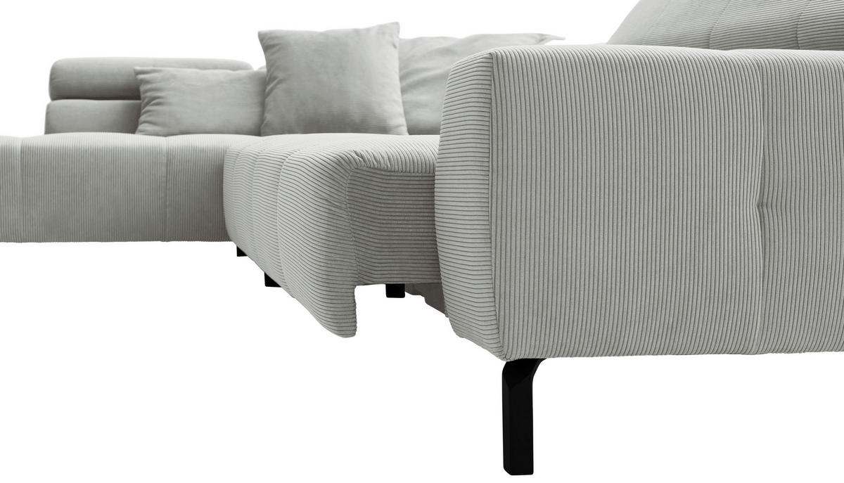 ECKSOFA in Feincord Hellgrau  - Hellgrau/Schwarz, Konventionell, Textil/Metall (219/311cm) - Hom`in