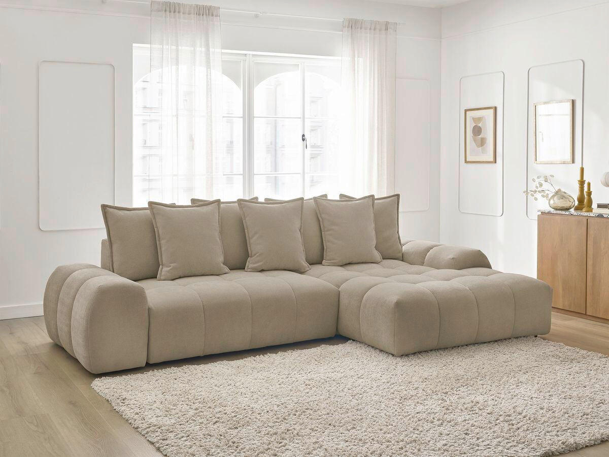 ECKSCHLAFSOFA EVEREST  mit Rücken echt, Armteil links, Armteil rechts Struktur Taupe  - Taupe/Schwarz, MODERN, Kunststoff/Textil (318/180cm) - Livetastic