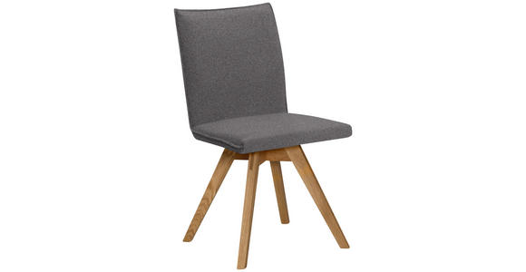 STUHL Samt Grau, Eichefarben Wildeiche massiv  - Eichefarben/Grau, KONVENTIONELL, Holz/Textil (60/91/61cm) - Moderano