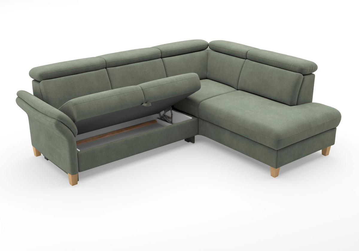 ECKSOFA GLENDALE E Dunkelgrün Flachgewebe  - Dunkelgrün/Eichefarben, KONVENTIONELL, Holz/Textil (247/193cm) - Sit & More