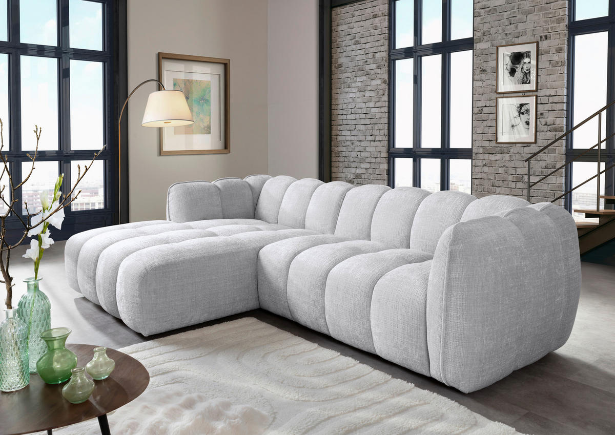 HÖRNSOFFA i chenille ljusgrå  - ljusgrå/svart, Klassisk, textil/plast (172/272cm) - MID.YOU