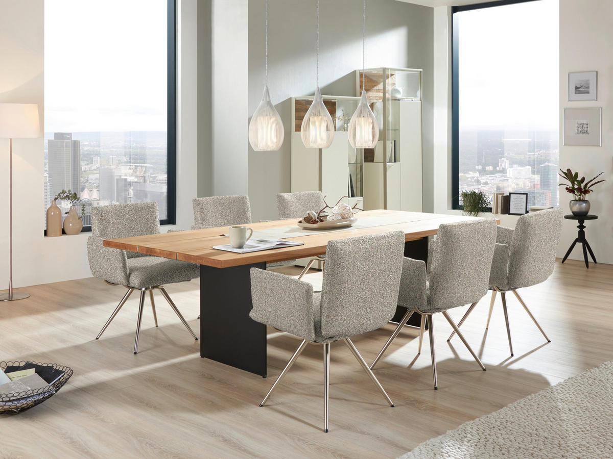 ARMLEHNSTUHL  Lederauswahl, Stoffauswahl Webstoff  - Sandfarben/Edelstahlfarben, Natur, Textil/Metall (72/90/65cm) - Venjakob