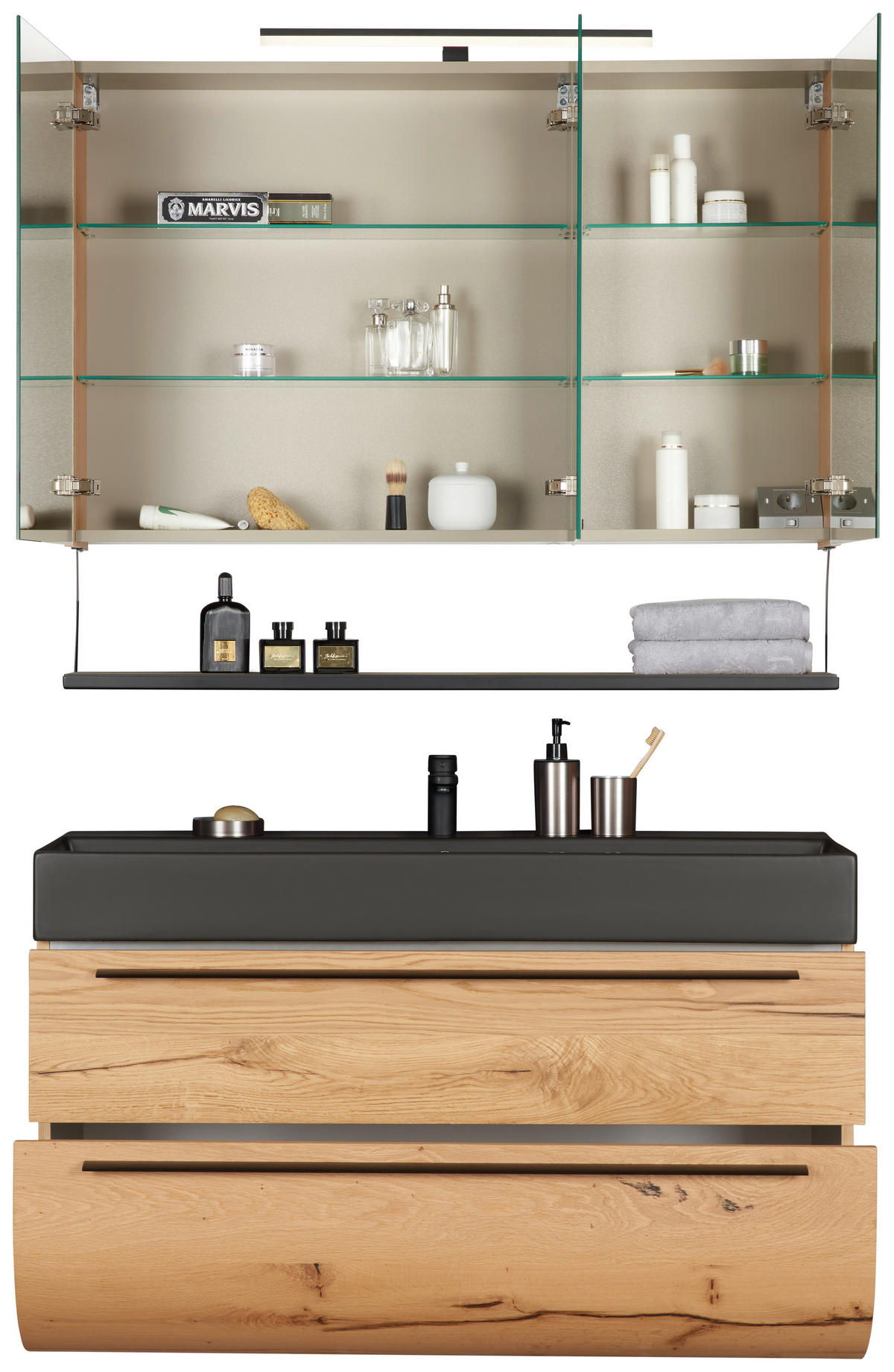BADEZIMMER 120 cm  - Eichefarben/Schwarz, Modern, Glas/Holz (120cm) - Dieter Knoll