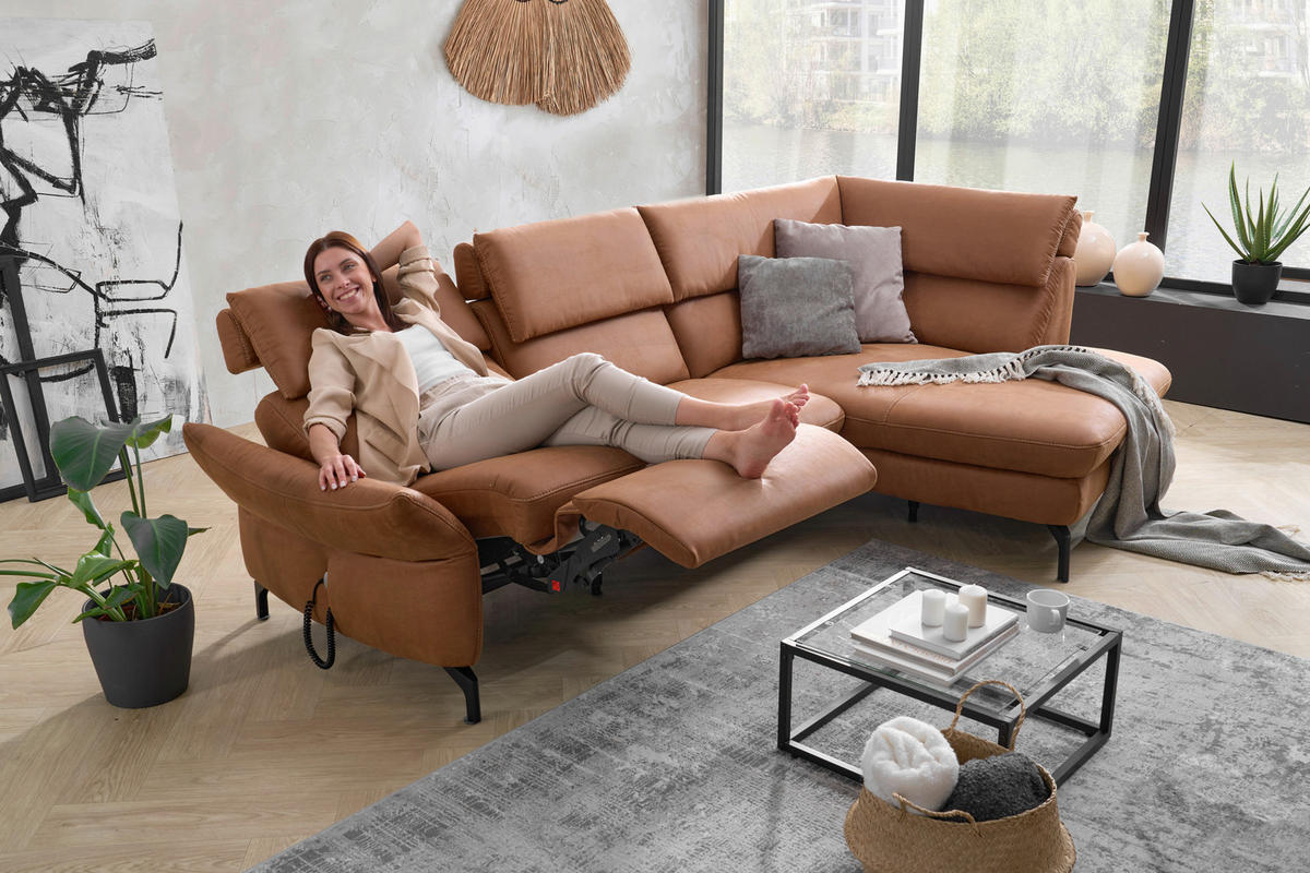 WOHNLANDSCHAFT Cognac  - Cognac/Beige, MODERN, Textil/Metall (274/160cm) - Livetastic