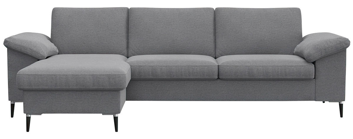 ECKSOFA Grau Flachgewebe  - Schwarz/Alufarben, Design, Textil/Metall (159/242cm) - Livetastic