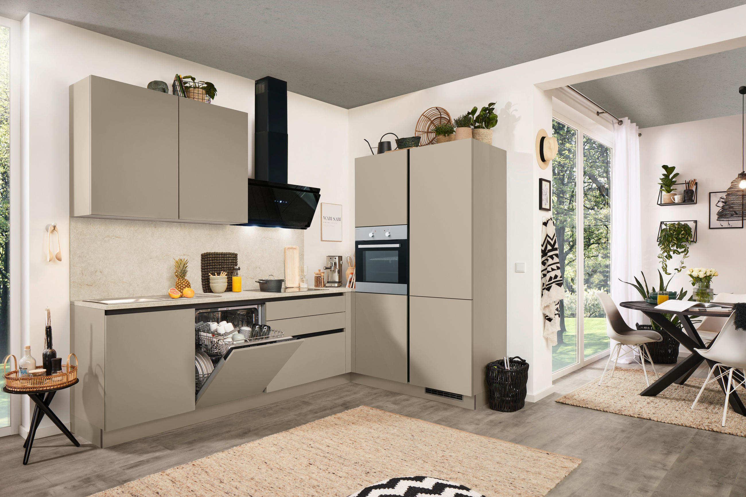 ECKKÜCHE 276/183 cm  in Creme, Grau  - Creme/Grau, Basics, Holzwerkstoff (276/183cm) - Welnova