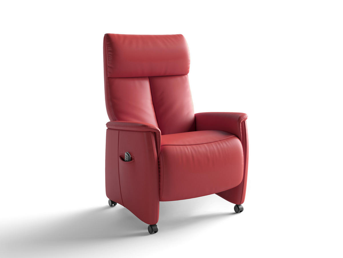 RELAXSESSEL TV CREMONA COMFORT E L3 Echtleder Kopfteilverstellung, Fußteilverstellung, Rücken echt    - Rot/Schwarz, Basics, Leder/Kunststoff (76/114/84cm) - Sit & More