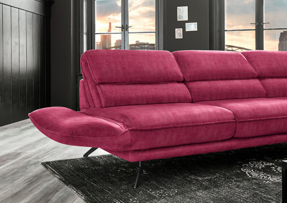 ECKSOFA in Velours Beere  - Beere/Schwarz, Design, Textil/Metall (283/153cm) - Valdera
