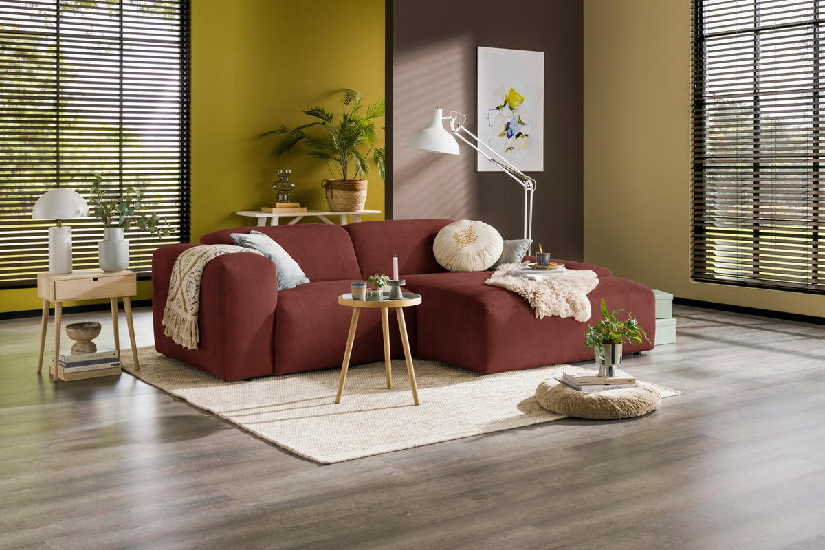 ECKSOFA HANNAH Rot Cord  - Rot/Schwarz, Design, Kunststoff/Textil (252/170cm) - MID.YOU
