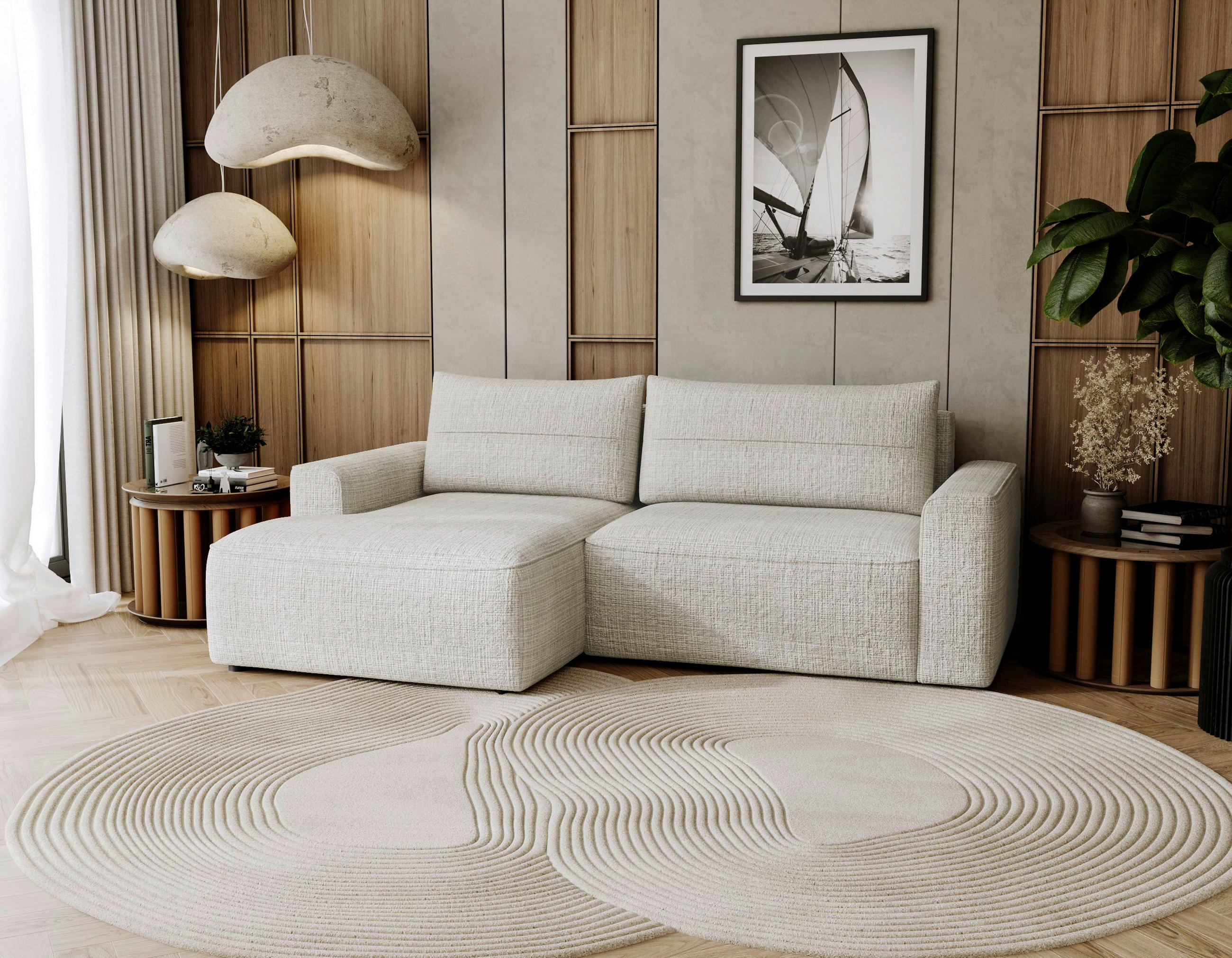 ECKSOFA Creme Chenille  - Creme/Schwarz, Design, Kunststoff/Textil (144/233cm) - Livetastic
