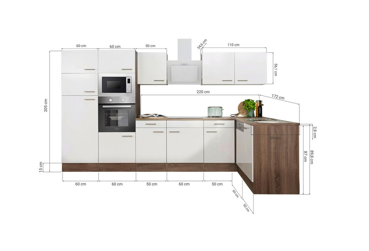 HÖRNKÖK 340/172 cm  i svart  - svart/ekfärgad, Basics, metall/trämaterial (340/172cm) - Respekta