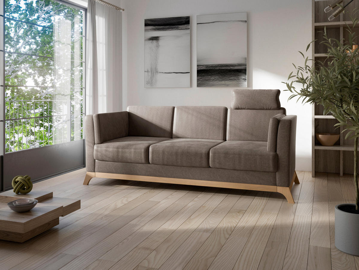3-SITZER-SOFA in Mikrofaser Braun  - Eichefarben/Braun, KONVENTIONELL, Holz/Textil (213/84/93cm) - Sit & More