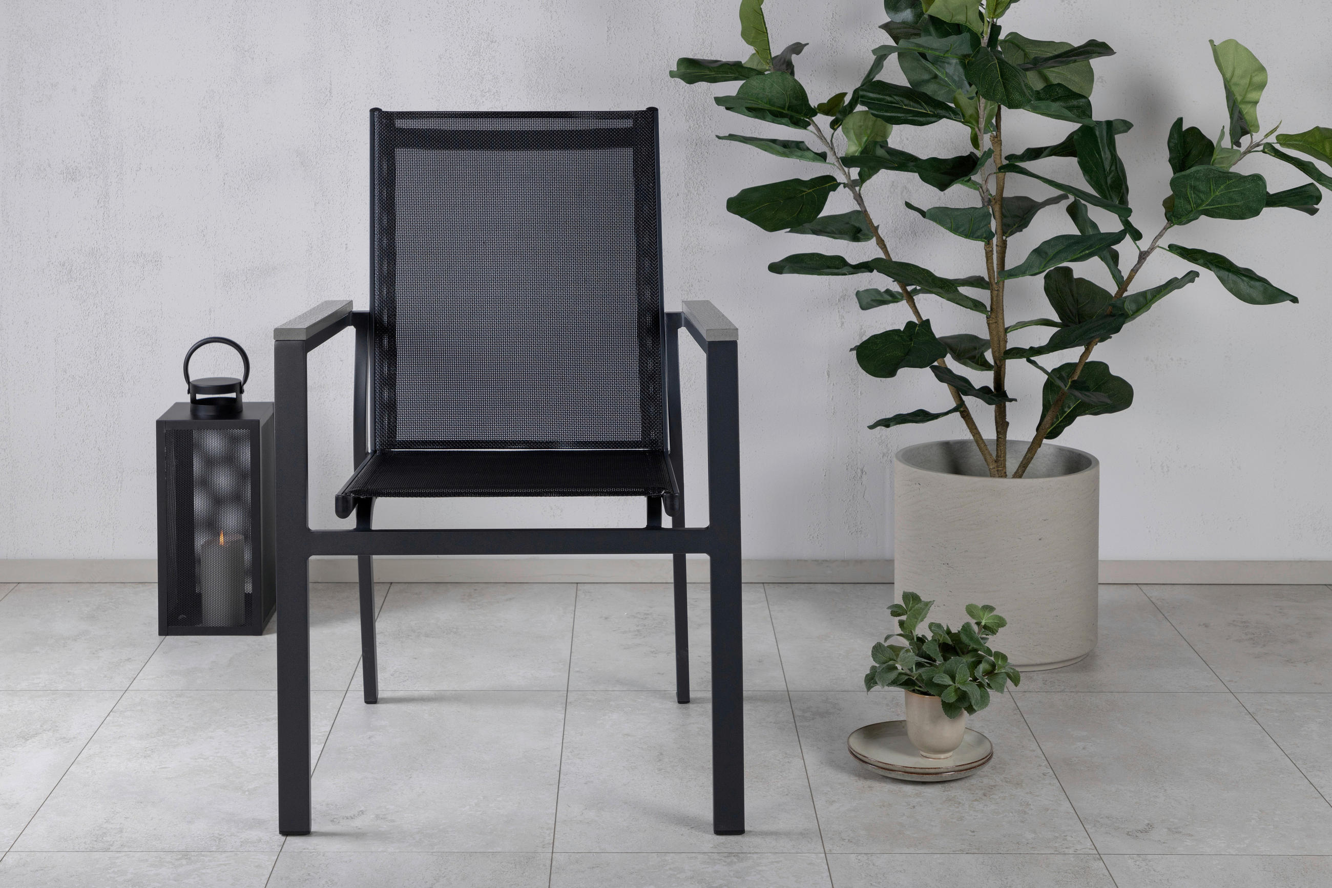 GARTENSTUHL-SET Aluminium Schwarz  - Schwarz, KONVENTIONELL, Textil/Metall (57/90/59cm) - Gardenson