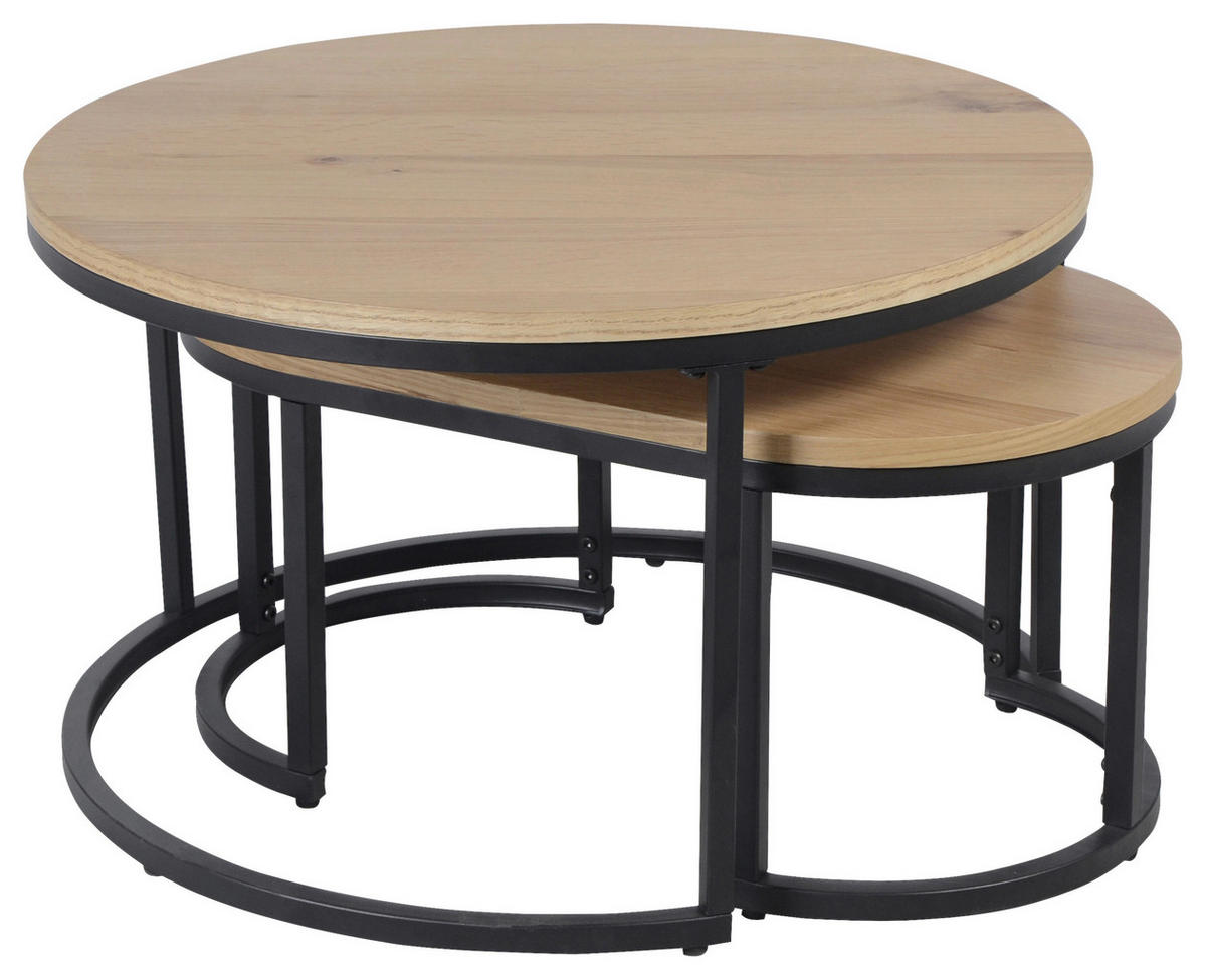 COUCHTISCHSET in Holz, Metall, Holzwerkstoff 70/70/42 cm  - Eichefarben/Schwarz, Konventionell, Holz/Holzwerkstoff (70/70/42cm) - Stylife