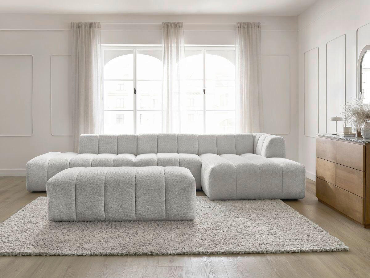 ECKSOFA Ottomane rechts  ANNECY Hellgrau Bouclé  - Hellgrau/Schwarz, MODERN, Kunststoff/Textil (262/170cm)