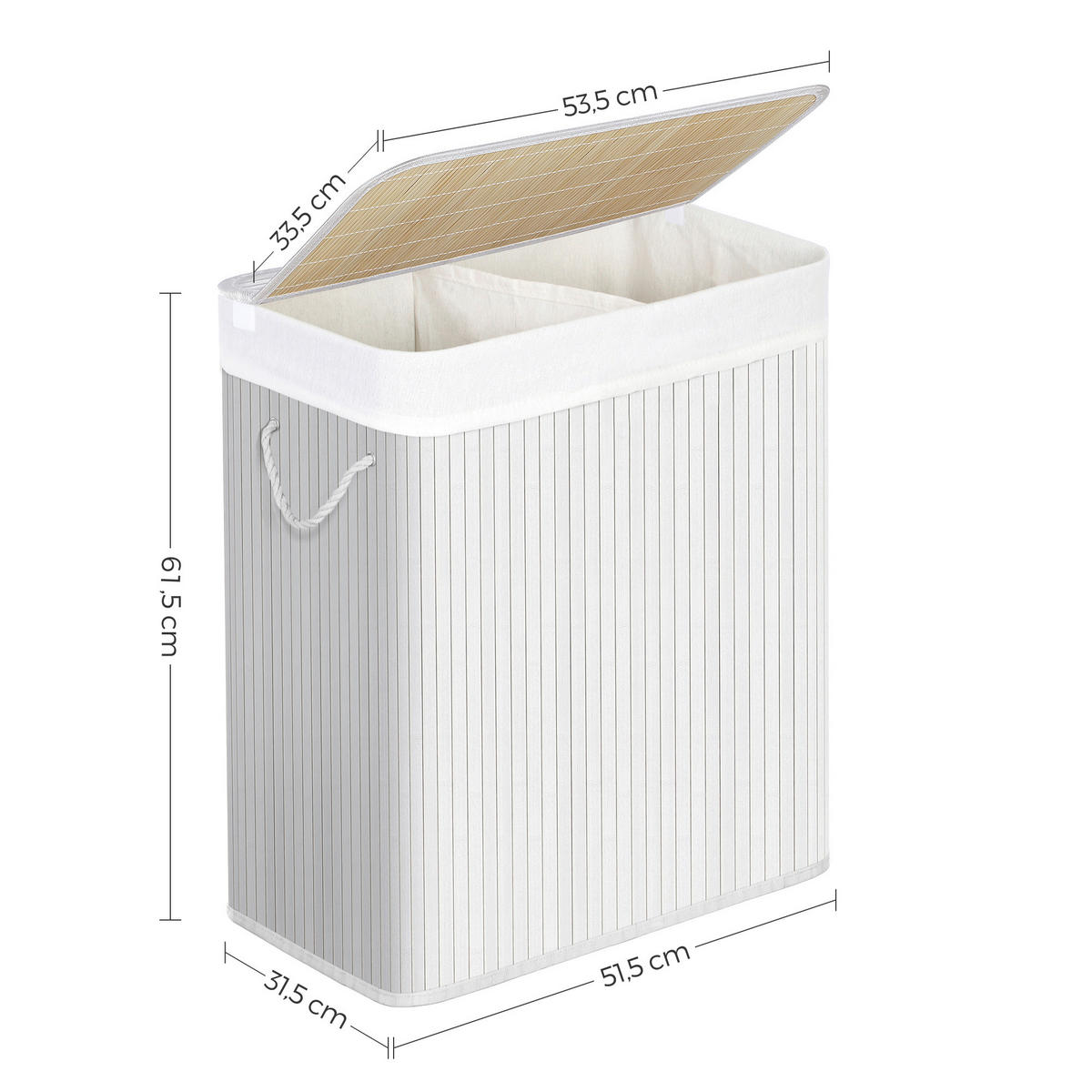 WÄSCHEKORB - Weiß, Basics, Naturmaterialien/Textil (51,5/61,5/31,5cm)