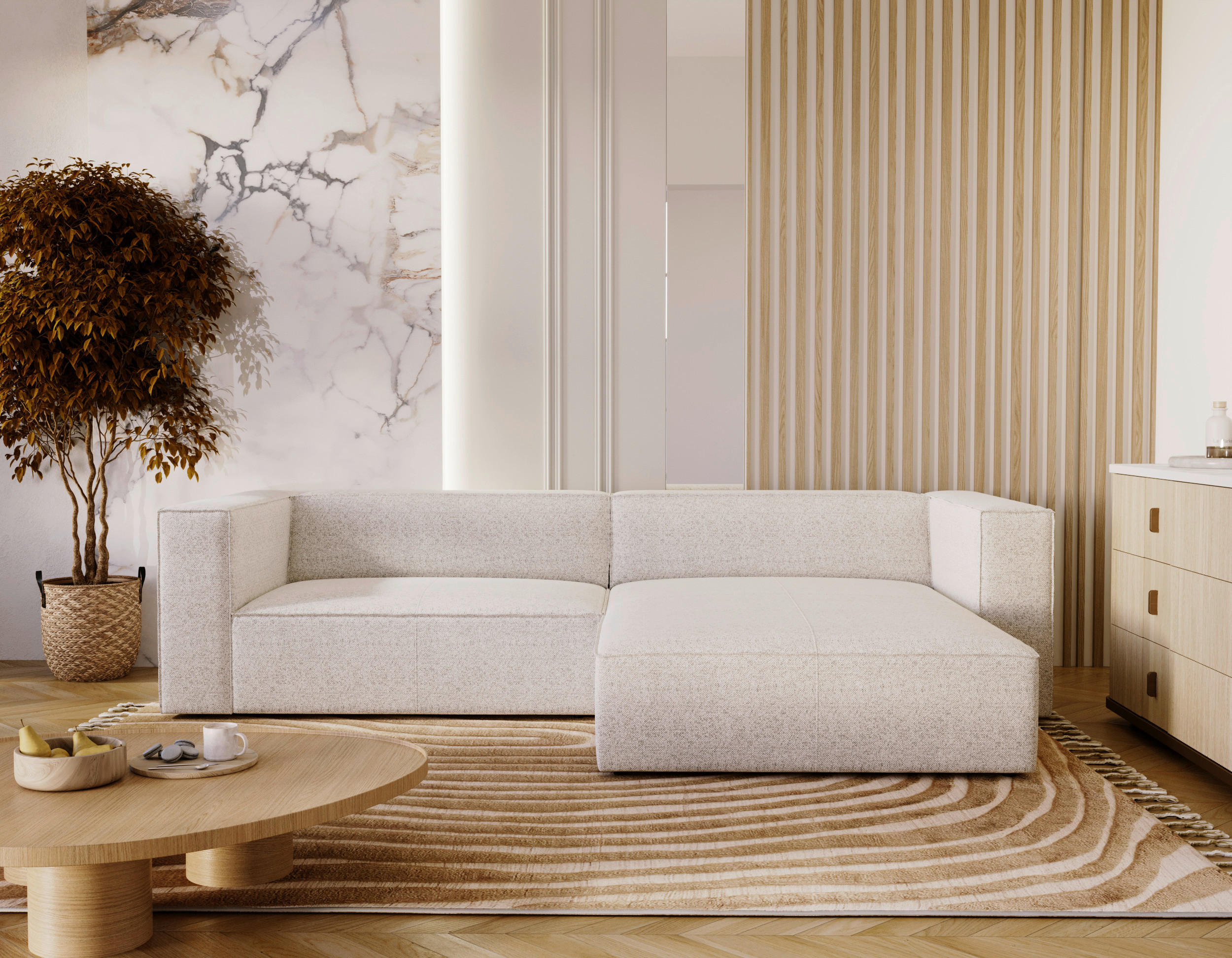 ECKSOFA Beige Flachgewebe  - Beige/Schwarz, Design, Kunststoff/Textil (278/174cm) - Livetastic