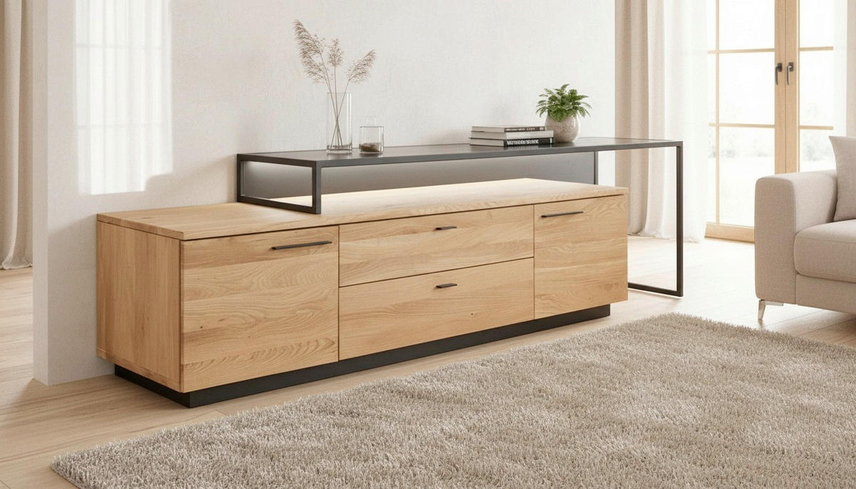 TV-AUFSATZ  Metall  Schwarz  - Schwarz, Design, Metall (154/57/44cm) - Linea Natura