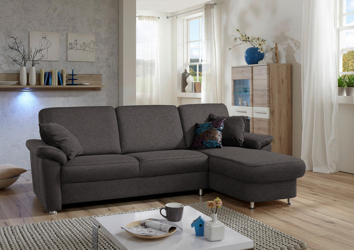 ECKSOFA in Flachgewebe Dunkelgrau  - Chromfarben/Dunkelgrau, Konventionell, Textil/Metall (250/163cm) - Beldomo System