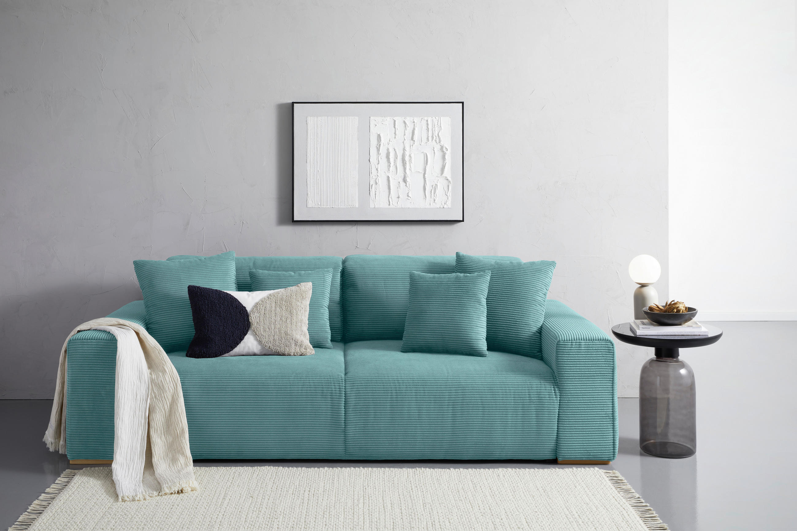 SCHLAFSOFA in Cord Mintgrün  - Buchefarben/Schwarz, Konventionell, Holz/Kunststoff (255/86/123cm) - Livetastic