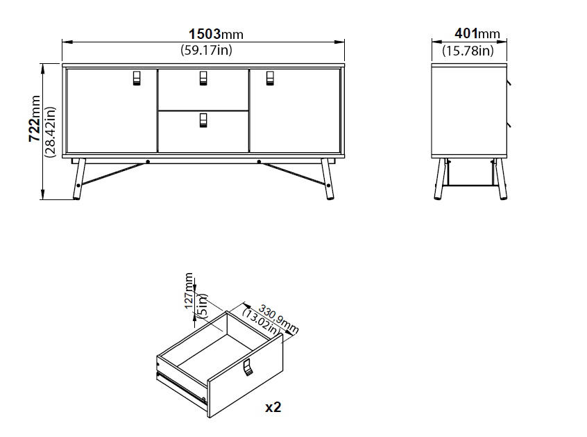 SIDEBOARD 150,3/72,2/40,1 cm  - mörkgrå/valnötsfärgad, Design, metall/trämaterial (150,3/72,2/40,1cm) - Best Price