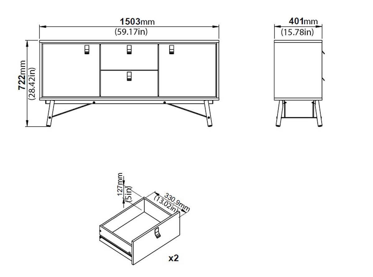 SIDEBOARD 150,3/72,2/40,1 cm  - mörkgrå/nötfärg, Design, metall/trämaterial (150,3/72,2/40,1cm) - Best Price