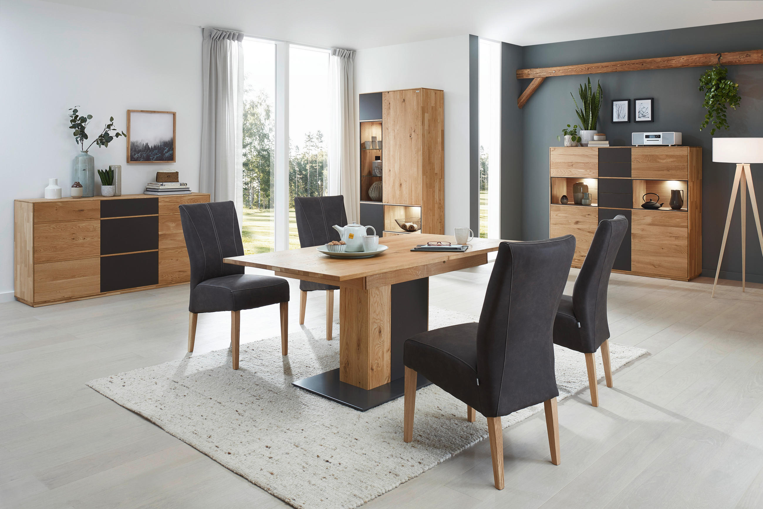 HIGHBOARD  in 154/138/42 cm  - Eichefarben/Anthrazit, Natur, Glas/Holz (154/138/42cm) - Waldwelt