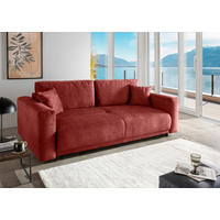 SCHLAFSOFA  mit Liegefunktion, Rücken echt Velours Koralle  - Koralle/Schwarz, MODERN, Kunststoff/Textil (245/86/126cm) - Livetastic
