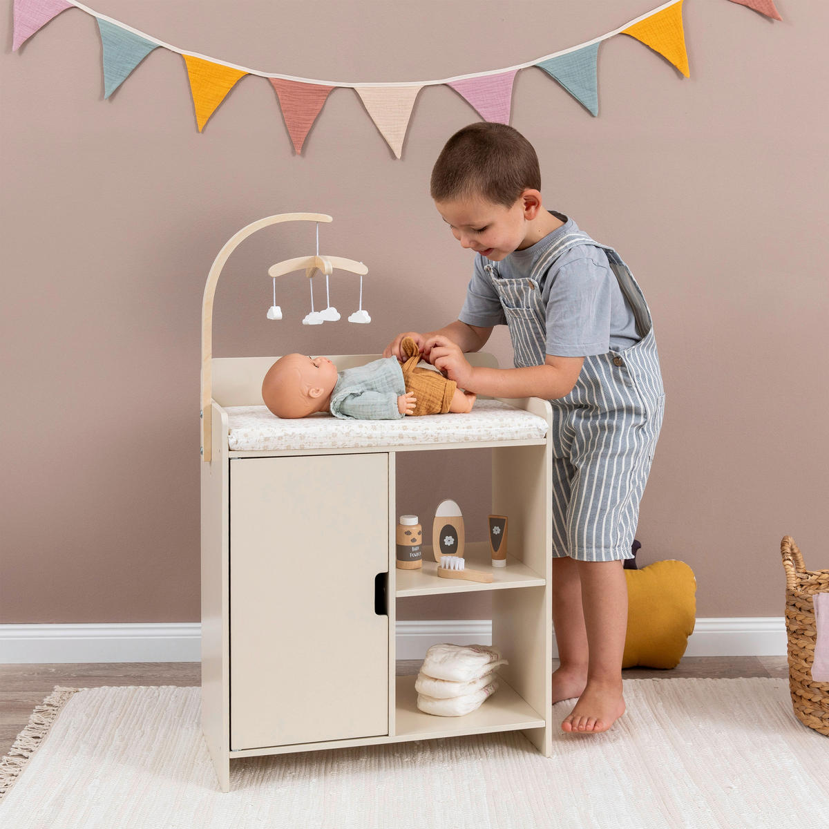 PUPPENWICKELKOMMODE ROBINIA  - Creme, Basics, Holz (50,3/27,5/85,3cm) - MUSTERKIND