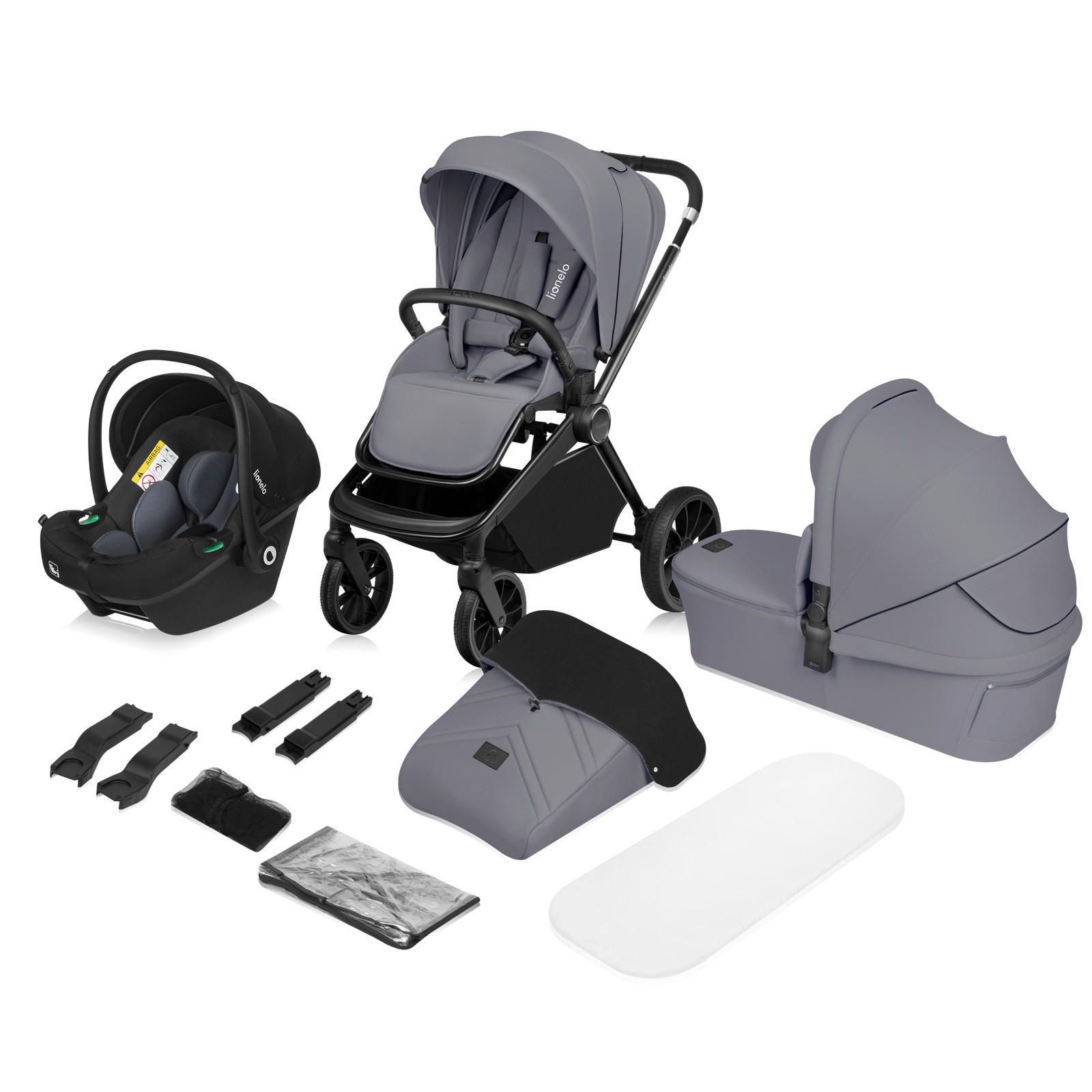 KINDERWAGENSET  No  Grey Stone  - Grau, Basics (93/62/110cm) - Lionelo