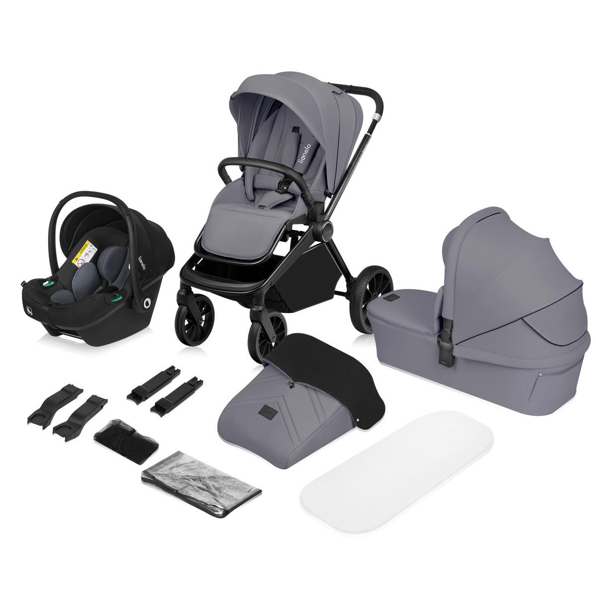 KINDERWAGENSET  No  Grey Stone  - Grau, Basics (93/62/110cm) - Lionelo