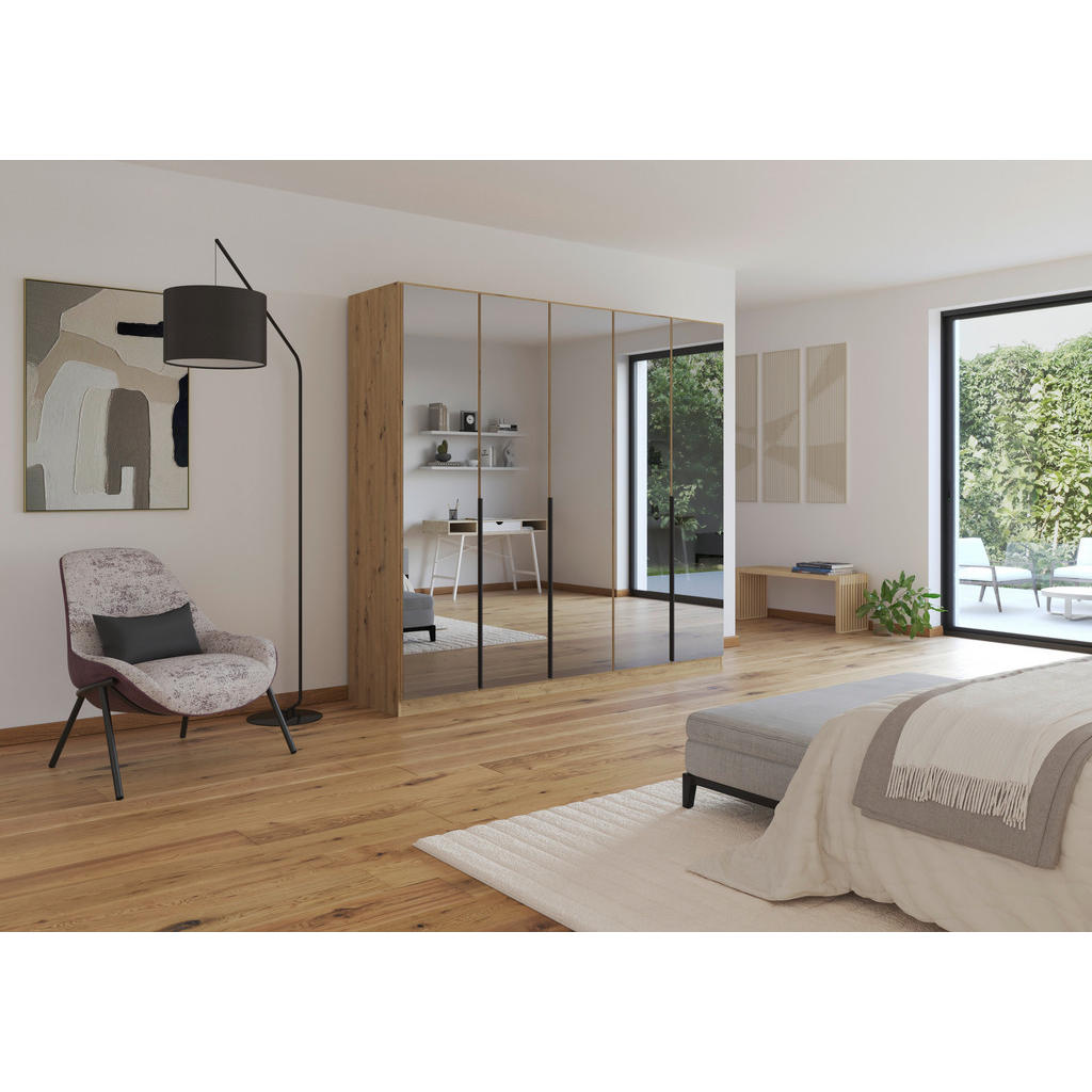 Thumbnail - Rauch Möbel Drehtürenschrank, Eiche Artisan, Metall, 3 Fächer, 226x210x54 cm, Blauer Engel, Goldenes M, Made in Germany,...