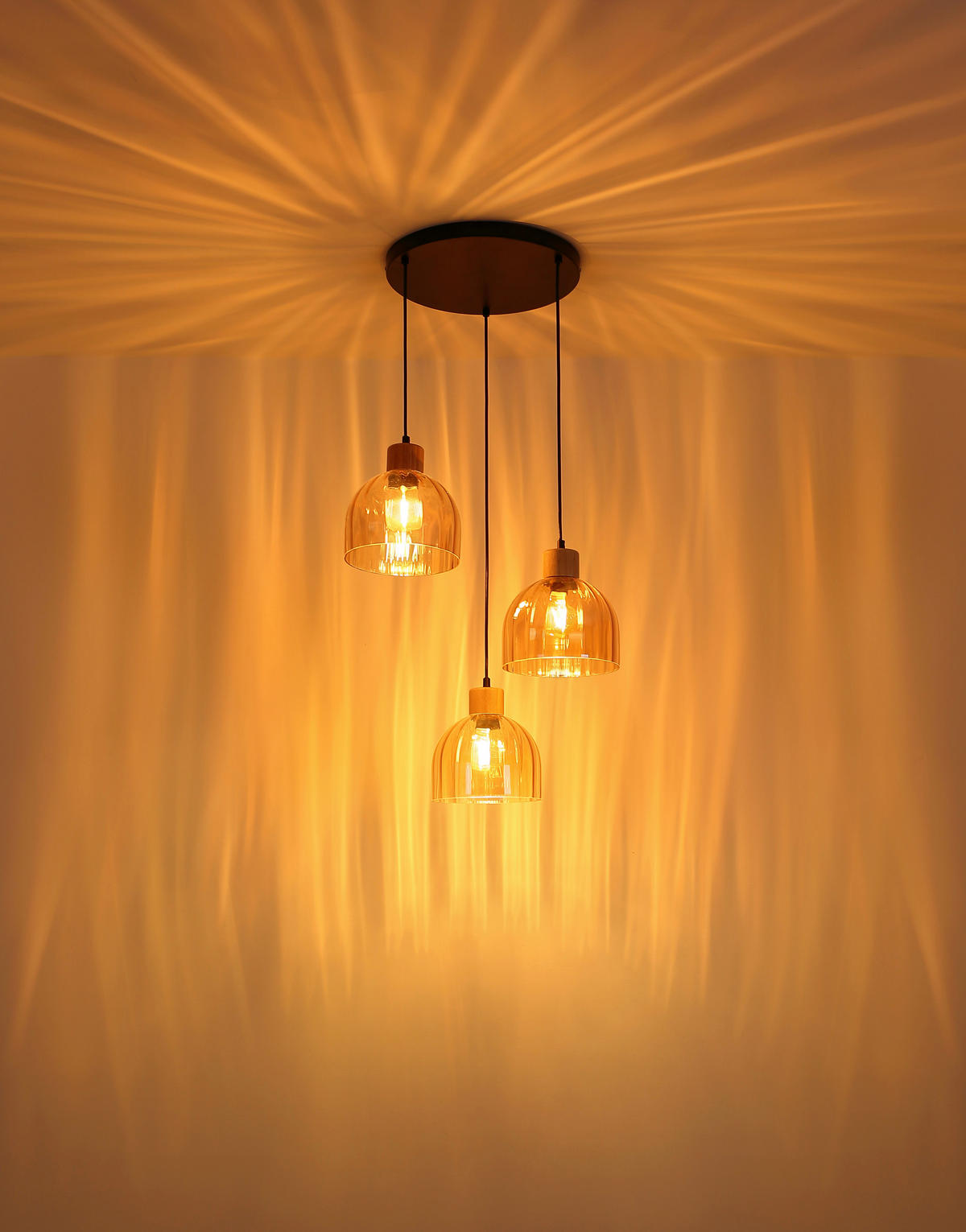 HÄNGELEUCHTE Swanson 40/130 cm  - Bernsteinfarben/Schwarz, Design, Glas/Holz (40/130cm) - Globo