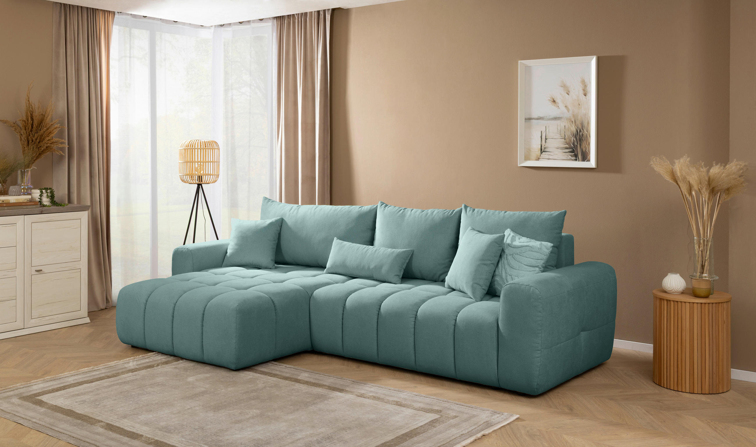 ECKSOFA Petrol Velours  - Petrol/Schwarz, KONVENTIONELL, Kunststoff/Textil (168/298cm) - Carryhome