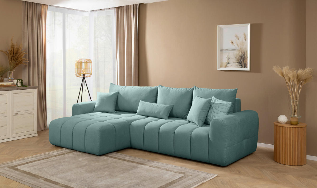 ECKSOFA Petrol Velours  - Petrol/Schwarz, KONVENTIONELL, Kunststoff/Textil (168/298cm) - Carryhome