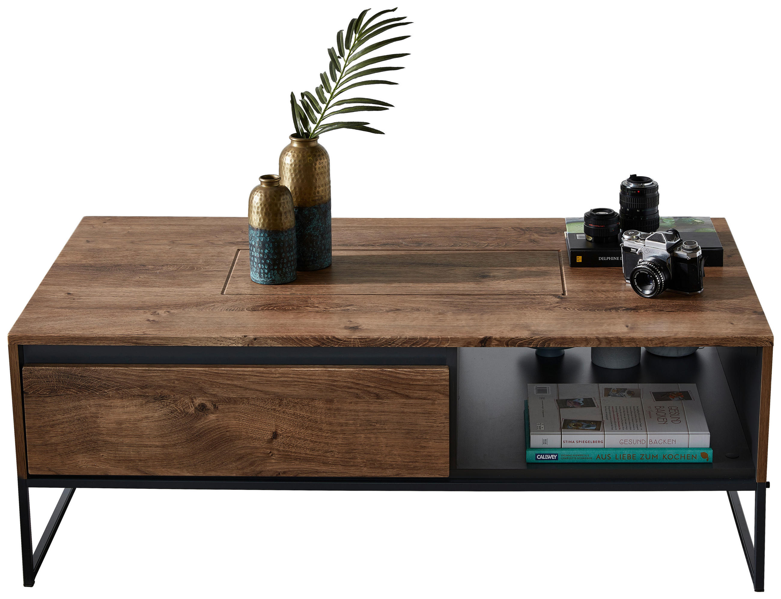COUCHTISCH in Holzwerkstoff 115/65/42 cm  - Eichefarben/Graphitfarben, Modern, Holzwerkstoff/Metall (115/65/42cm) - Hom`in