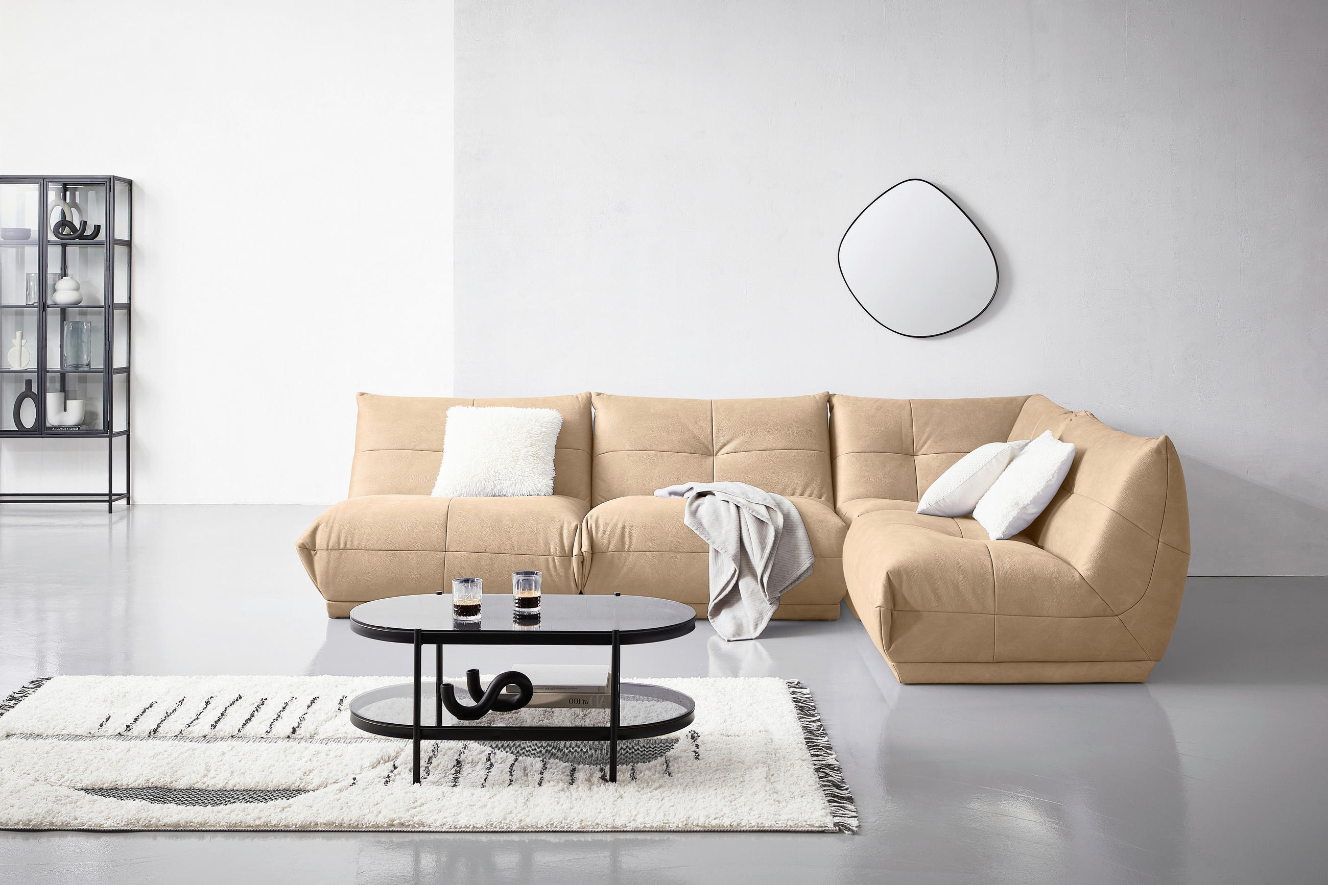 ECKSOFA Beige Lederlook  - Beige, Trend, Textil (315/210cm) - Livetastic