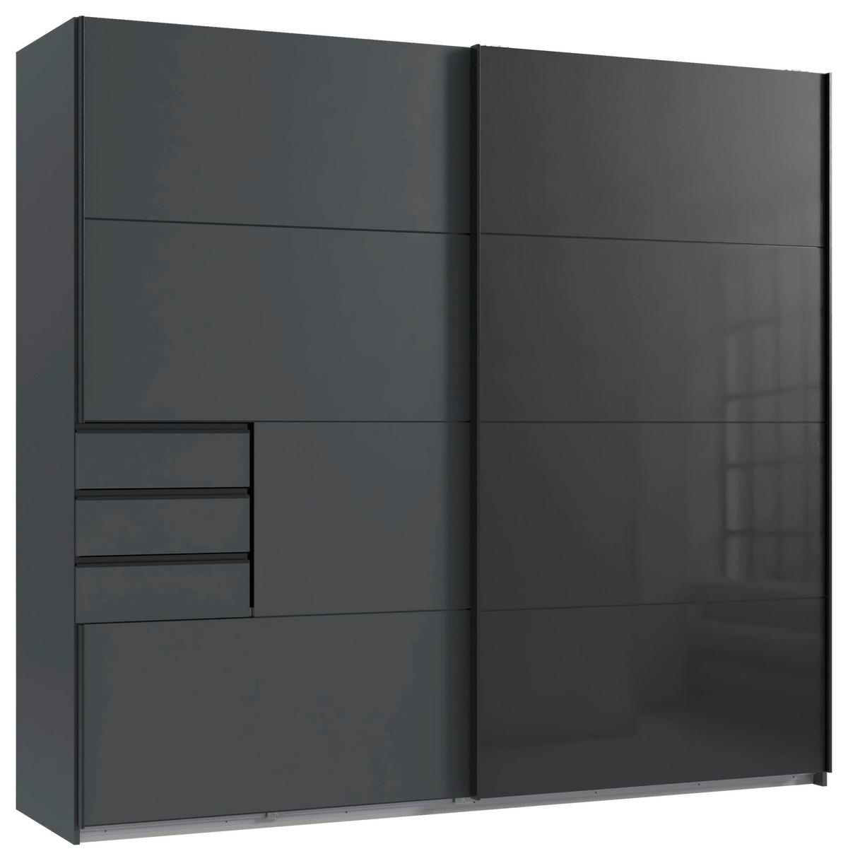 SCHWEBETÜRENSCHRANK 225/208/64 cm 2-türig Graphitfarben, Schwarz  - Schwarz/Graphitfarben, Design, Glas/Holzwerkstoff (225/208/64cm) - Carryhome