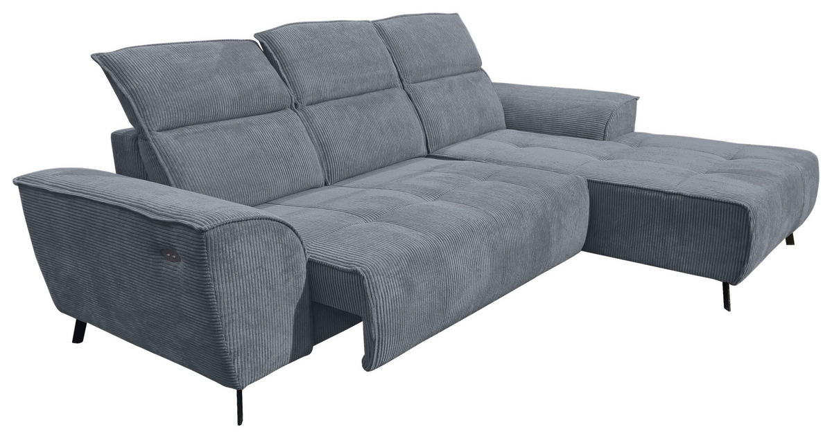 ECKSOFA Dunkelgrau Cord  - Dunkelgrau/Schwarz, KONVENTIONELL, Textil/Metall (290/196cm) - Carryhome