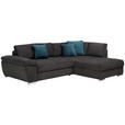 ECKSOFA in Webstoff Schwarz, Petrol  - Chromfarben/Anthrazit, Design, Kunststoff/Textil (276/212cm) - Carryhome