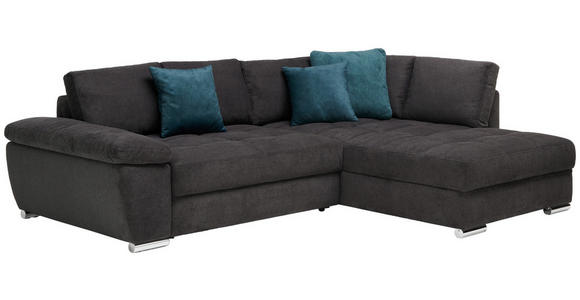 ECKSOFA in Webstoff Schwarz, Petrol  - Chromfarben/Anthrazit, Design, Kunststoff/Textil (276/212cm) - Carryhome