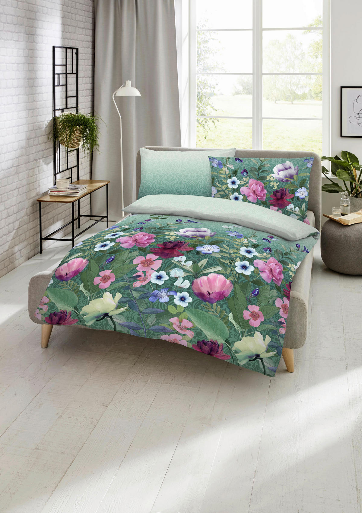 BETTWÄSCHE Wildblumen Makosatin 140/200 cm  - Smaragdgrün, Design, Textil (140/200cm) - Kaeppel